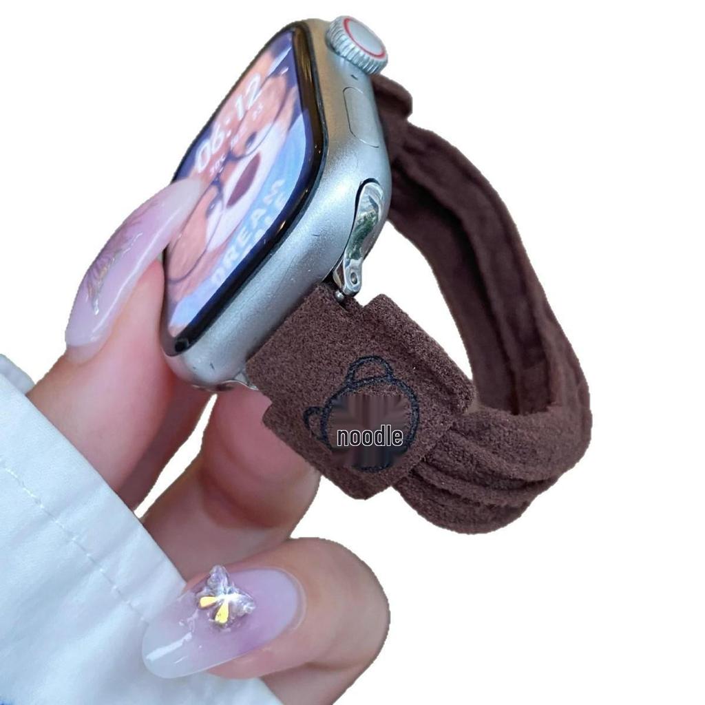 Совместимый ремешок для Apple Watch S10, Ultra, iWatch 9876 поколений и SE - Дизайн «Маленький медвежонок», стиль резинки для волос.