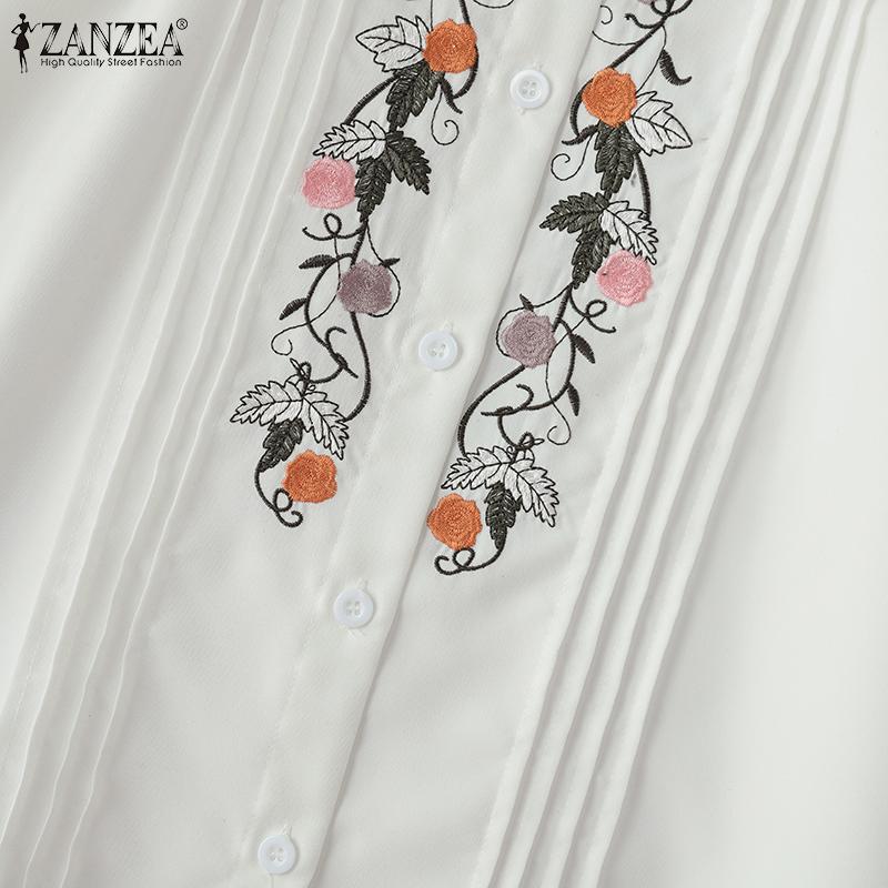ZANZEA Женская повседневная блузка с длинным рукавом и вышивкой в цветочек
