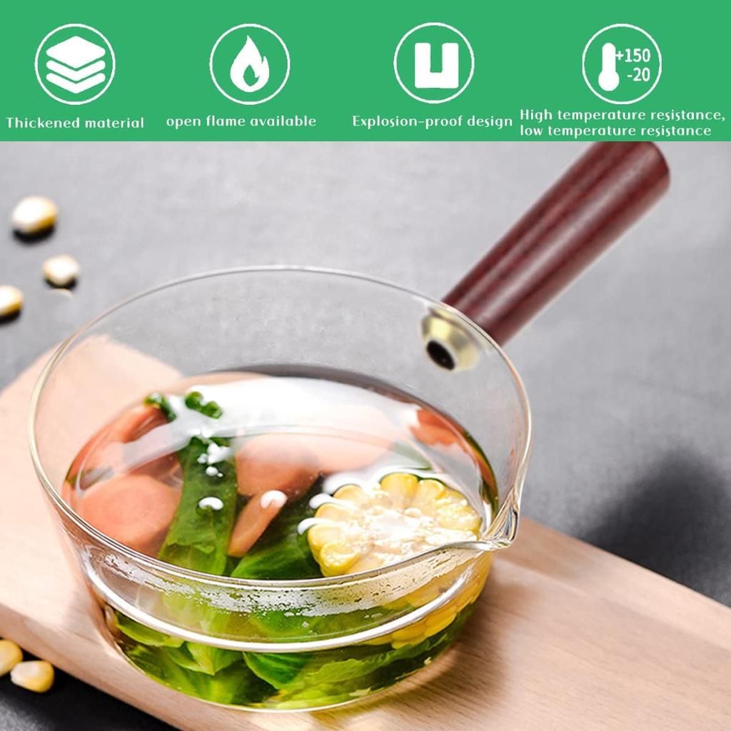 YWDL 450/650 мл красная деревянная ручка стеклянная молочная кастрюля с крышкой газовая плита антипригарная кофейная кастрюля для супа кастрюля кухонная утварь инструмент