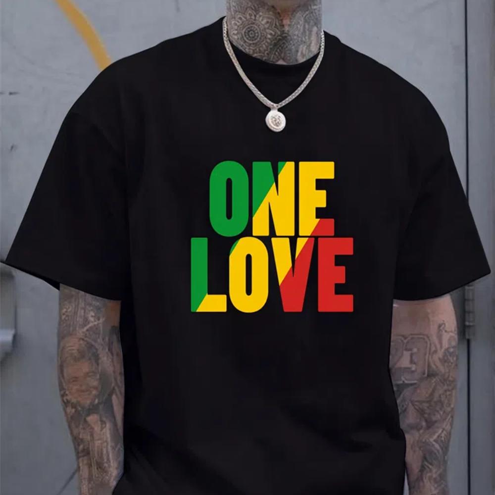 One Love Rasta Jamaican Reggae Style Men's T-Shirt Summer Daily Casual Men's Tee Outdoor Street Fashion Men's Short-sleeved Top