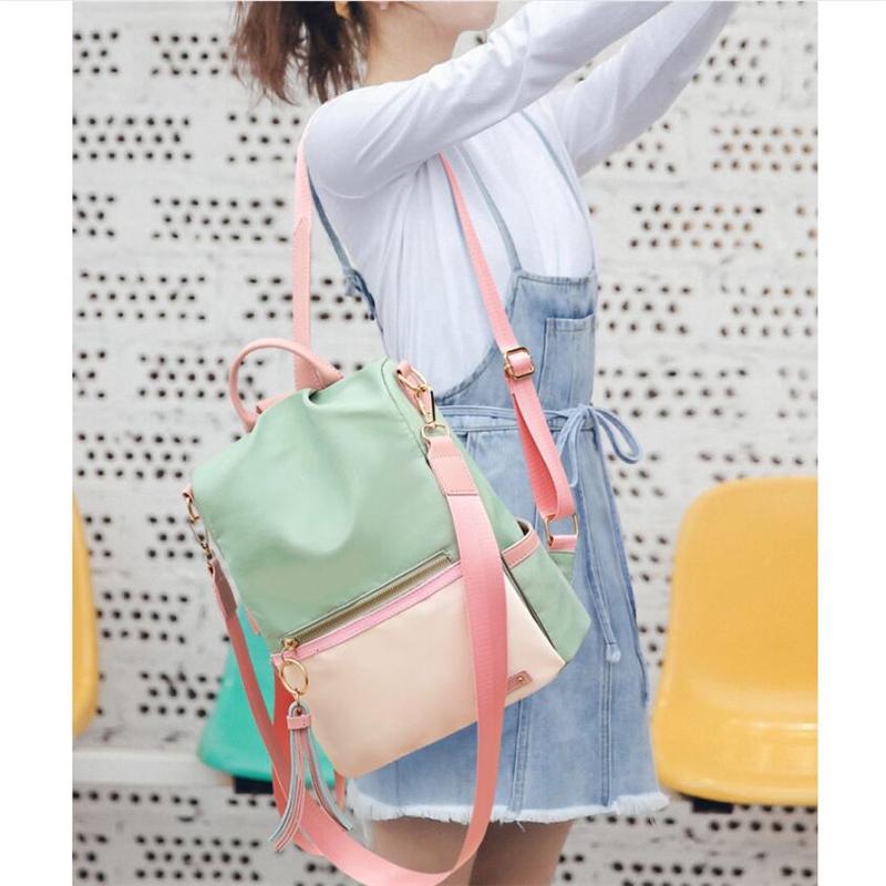 Yogodlns Women Girl's Patchwork Contrast Color Nylon Backpack Travel School Bag Shoulder Bag Rucksack Bookbag New