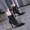 Fashion Woman Short Shoes Heeled Fur Very High Heels Leather Punk Style Booties Pointed Toe Combat Ankle Boots for Women Quality Autumn