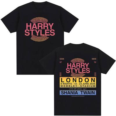 Футболка с принтом Harry Styles Together Tour 2026 Мужская Роскошная Мода Хлопковая Футболка с Коротким Рукавом Высокое Качество Нейтральная Футболка