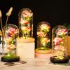 Pink Eternal Rose in Glass Dome with Wooden Base - LED Flower Gift for Christmas and Mother's Day