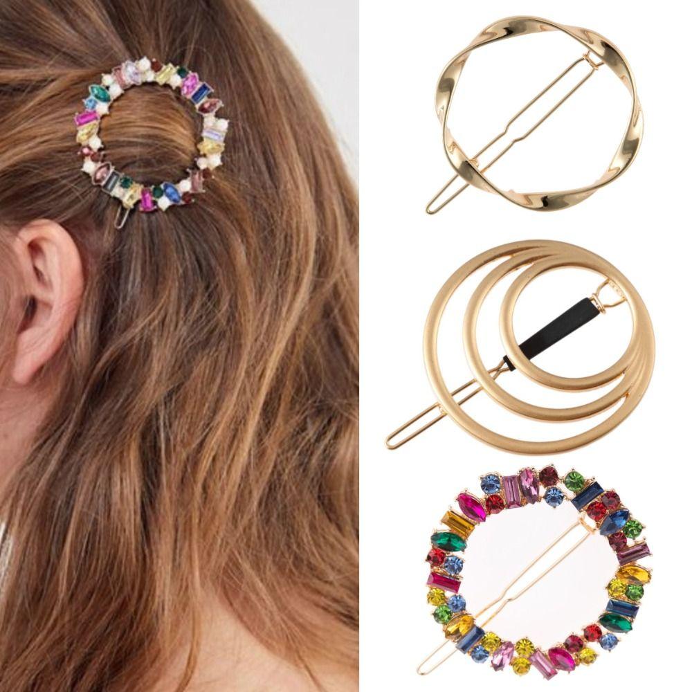 Silver Metal Hair Clips Gold Geometric Hairpin New Round Barrettes Women