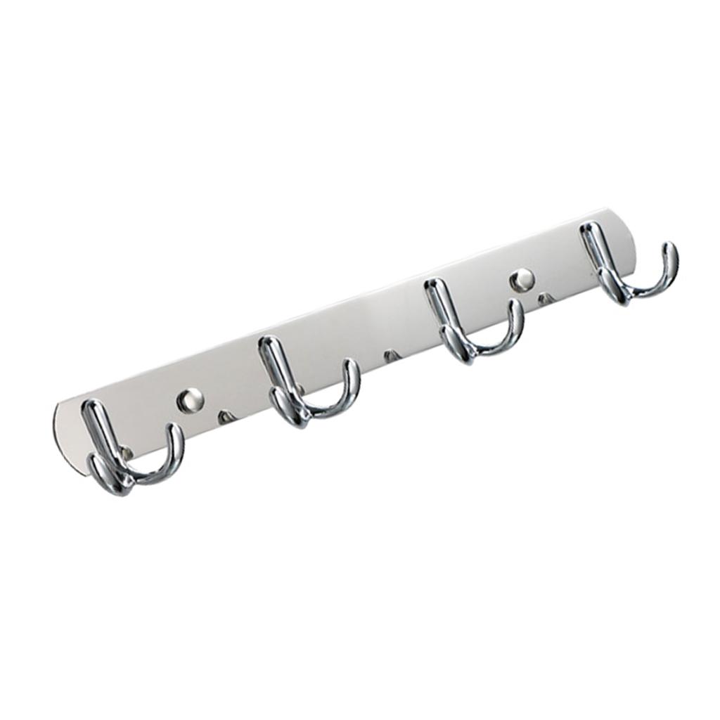 Heavy Duty Stainless Steel Wall Hook Set 4 Double Hooks Hanger Space Saving Storage For Home Office Entryway