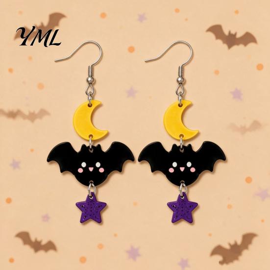 Colorful Patterned Ear Ornaments 1 Pair 2D Acrylic Halloween Dangle Drop Earrings for Women, Stylish Theme Party Accessories Spooky Ghost Cat Pumpkin