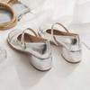 Hot-selling~ Mary Jane Women's Shoes Late Evening Breeze with Skirt Thick Heel French One-word Buckle with High Heel Silver Single Shoes Women