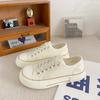 GD31 Cream White Shoes Women's Summer Thin Elastic Bands Ins Trendy Versatile Student with Skirt Retro Canvas Shoes