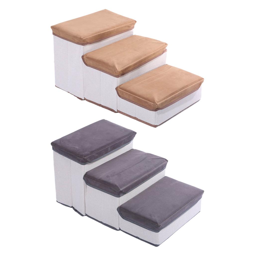 Foldable Pet Stairs 3 Step Foam Dog Cat Step Stairs for High Bed with Storage Box Pet Staircase for Smaller Puppies Cat