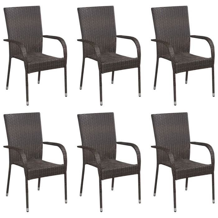 VidaXL Chaises empilables d'extérieur 6 pcs Résine tressée Marron