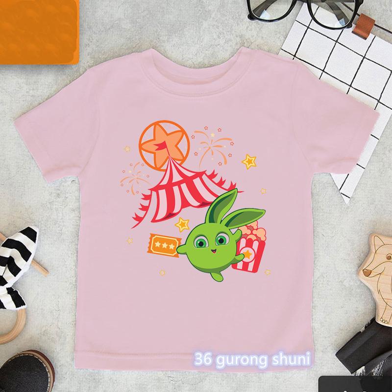 Kawaii Girls TShirts Cartoon Sunny Bunnies Graphic Print Baby Girls Clothes Fashion Aesthetic Children Tshirts Pink Shirt Tops