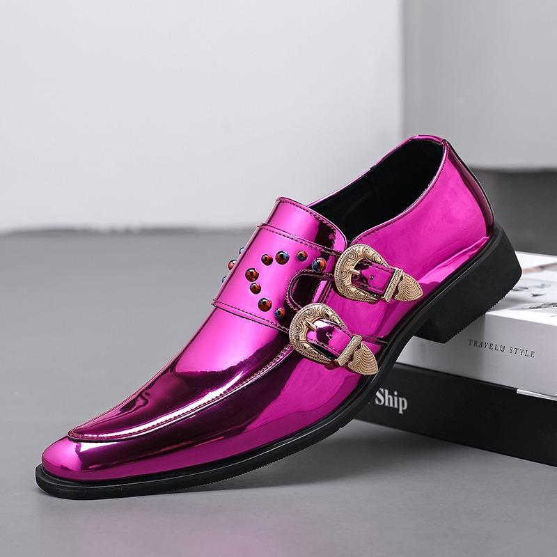 Designer Men's Shoes British Business Casual Leather Shoes Punk Rivet Buckle Strap Loafers Men Square Toe Party Stage Dress Shoe