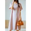 New Summer Short Sleeve Sleeping Skirt 100% Cotton Yarn Weaving Jacquard Loose Pullover Mid Length Plaid Skirt Home Dress