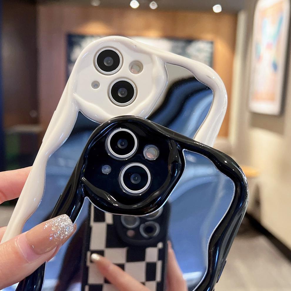 Кремовая текстура, волнистый край, мягкий силиконовый чехол, чехол для телефона для iPhone, Samsung, Huawei, Honor, Xiaomi, Redmi, Infinix, Tecno, зеркальная задняя крышка