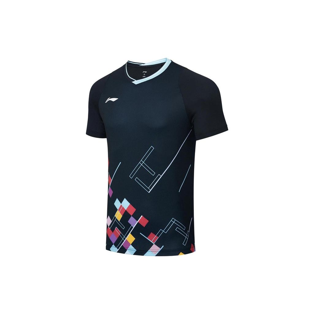 Футболка унисекс с коротким рукавом и вышитым принтом логотипа серии Li Ning Badminton, быстросохнущая, черная AAYT057-3