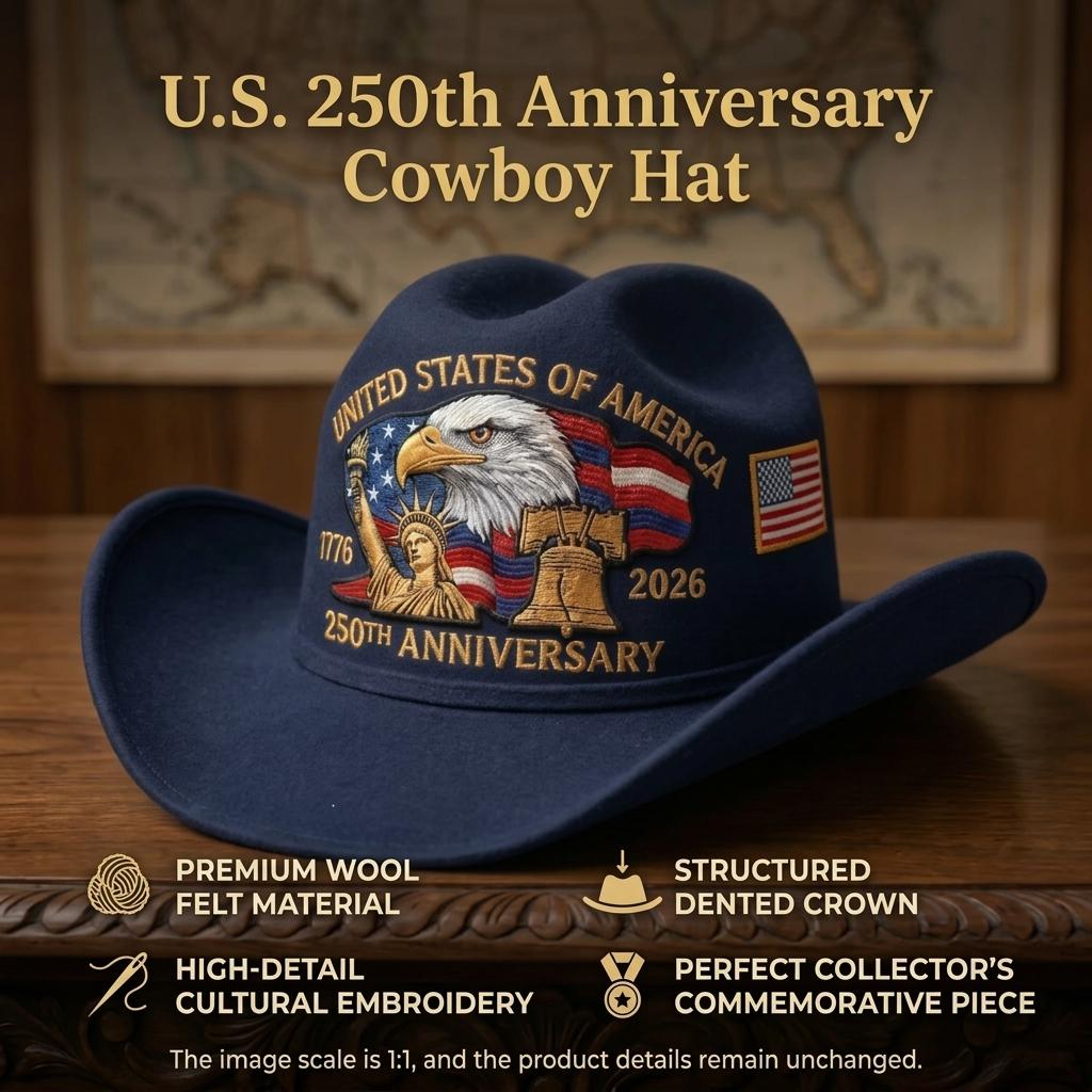 Commemorative Cowboy Hat For 250 Anniversary Durable Cotton Adjustable Design Outdoor Use