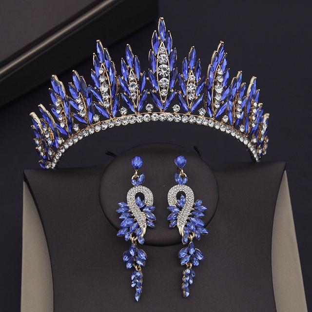 Модные красные диадемы, свадебные комплекты ювелирных изделий для женщин, свадебные короны, серьги, комплекты с диадемами, аксессуары для вечеринок для девочек