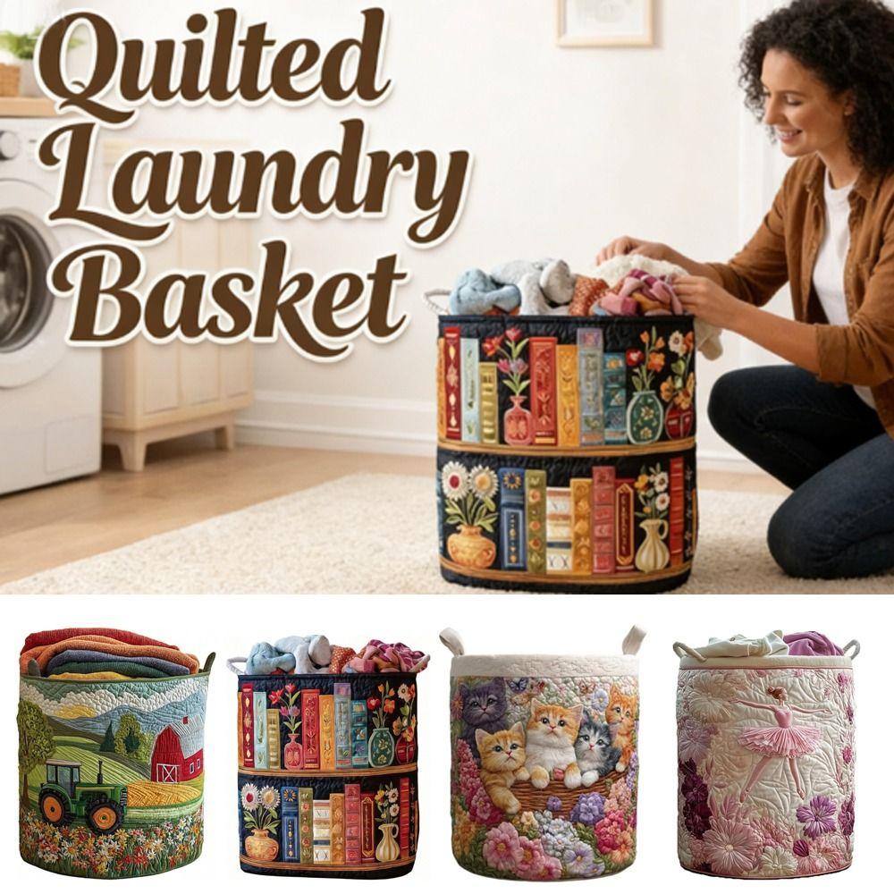 with Handle Quilted Laundry Basket Foldable Clothes Toy Organizer Fabric Floral Storage Bag