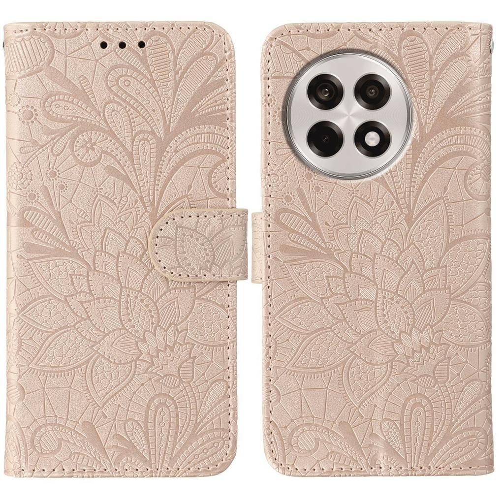 For OnePlus Ace 5 5G/Ace 5 Pro 5G/13R 5G Case Lace Flowers PU Leather Flip Wallet Phone Cover with Wrist Strap
