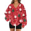 Женская модная повседневная толстовка с длинным рукавом и V-образным вырезом с рождественским принтом
