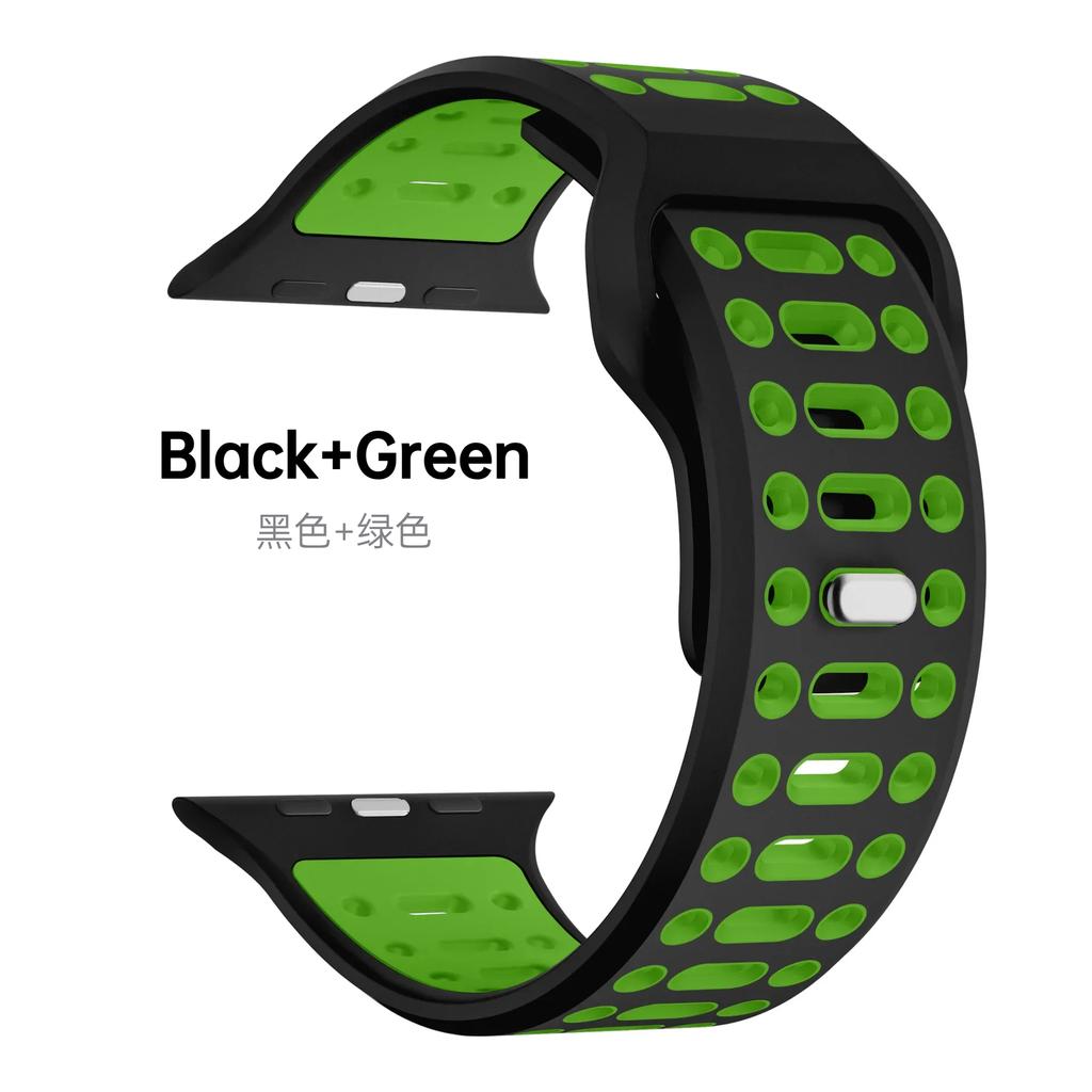Silicone Band for Apple Watch Ultra 2 49mm 46mm 45mm 44mm 42mm Two-Color Bracelet Correa Iwatch Series 10 9 8 7 6 5 3 SE Strap