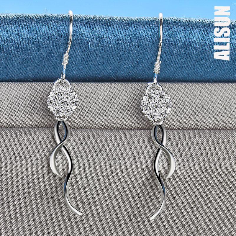 Серьги-подвески из стерлингового серебра 925 пробы с круглыми бусинами 8 мм, цирконием класса ААА, модные свадебные украшения