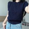 Women's Summer 2025 Korean Retro Cable Knit Short Sleeve Top