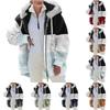 Women's Loose Large Size Plush Multicolor Paneled Hooded Zip Jacket