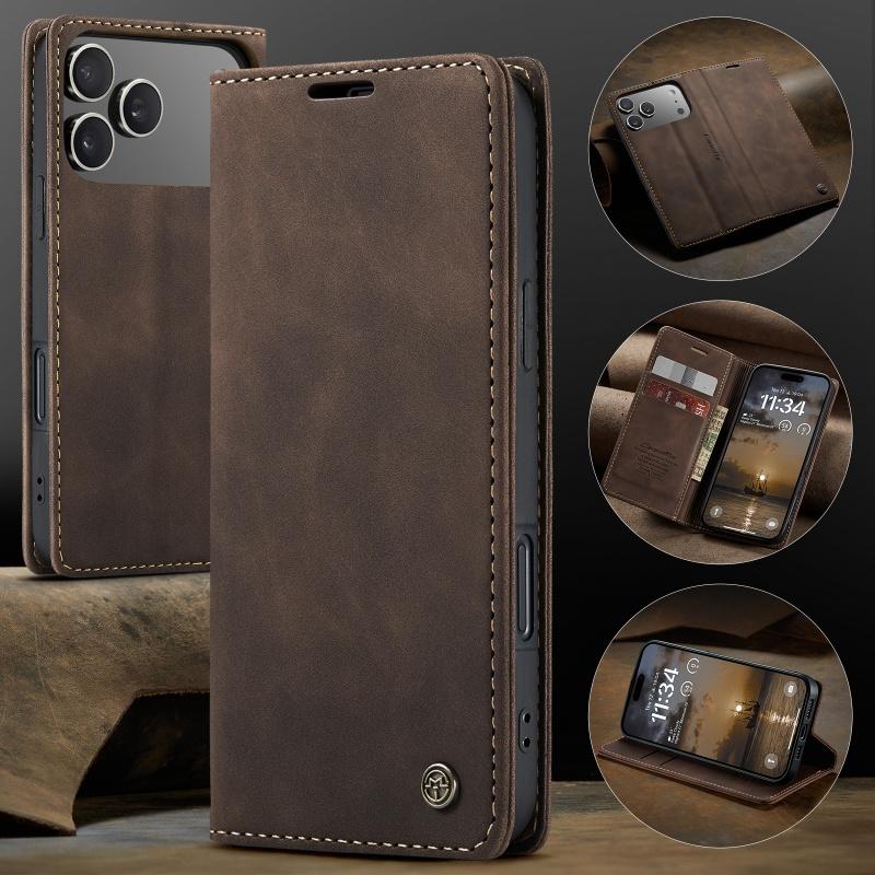 CaseMe Ретро Магнитный Флип Чехол из ПУ Кожи для iPhone 17 Air 17 Pro 16 15 14 13 12 11 XS XR 8 7 6S 5 SE Кошелек Чехол для Телефона Coque