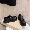 Autumn Double Buckle with Round Head Pedal Ugly Cute Versatile Retro Big Head Leather Shoes Women