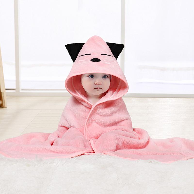 Newborn Cartoon Hooded Swaddle Blanket - Absorbent Coral Fleece for Spring & Autumn
