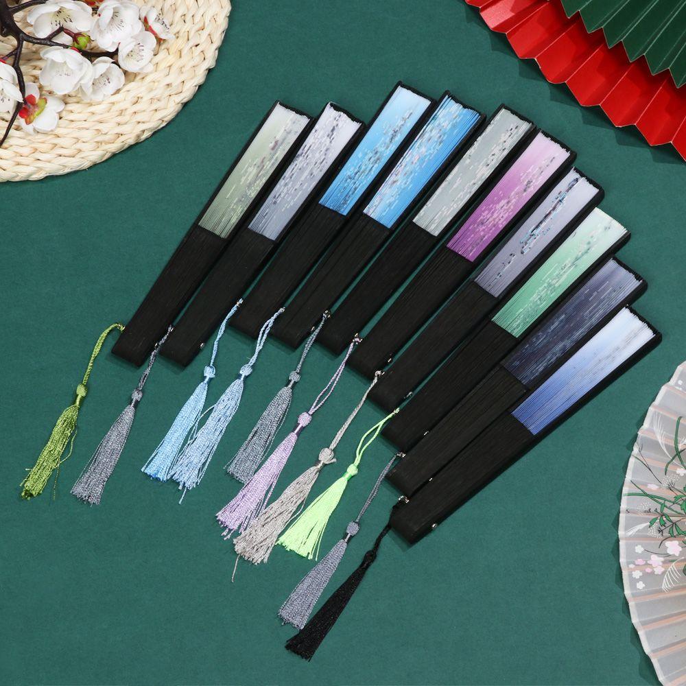 Decoration Elegent Bamboo Folding Fan Chinese Style Painting Handheld Fan Dance Performance Props