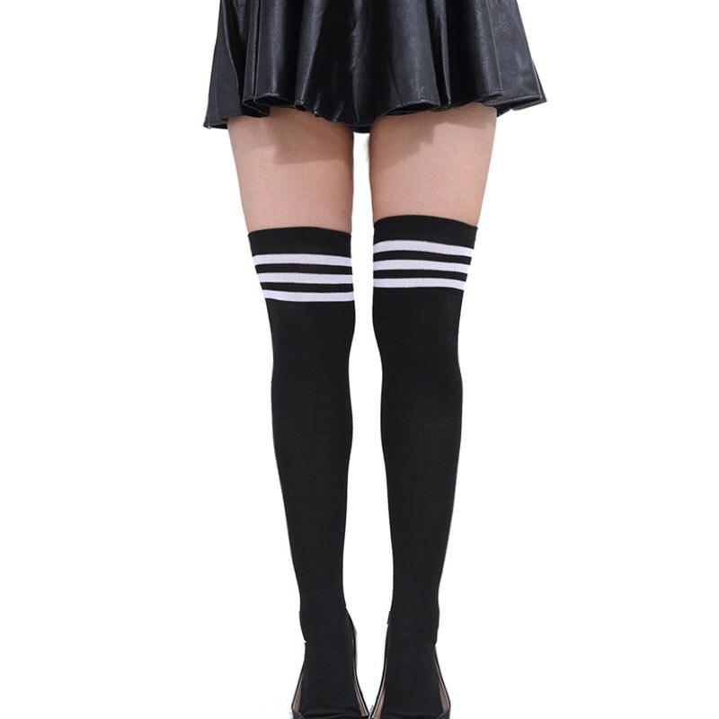1 Pair Fashion Thigh High Socks Over Knee High Socks For Women Girls Striped Cotton Long Stockings