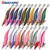 SQUID KING Luminous Wooden Shrimp Squid Hook - Sizes 2.5, 3.0, 3.5 with Rapid Current Lead Head & Rattle for Deep Water.