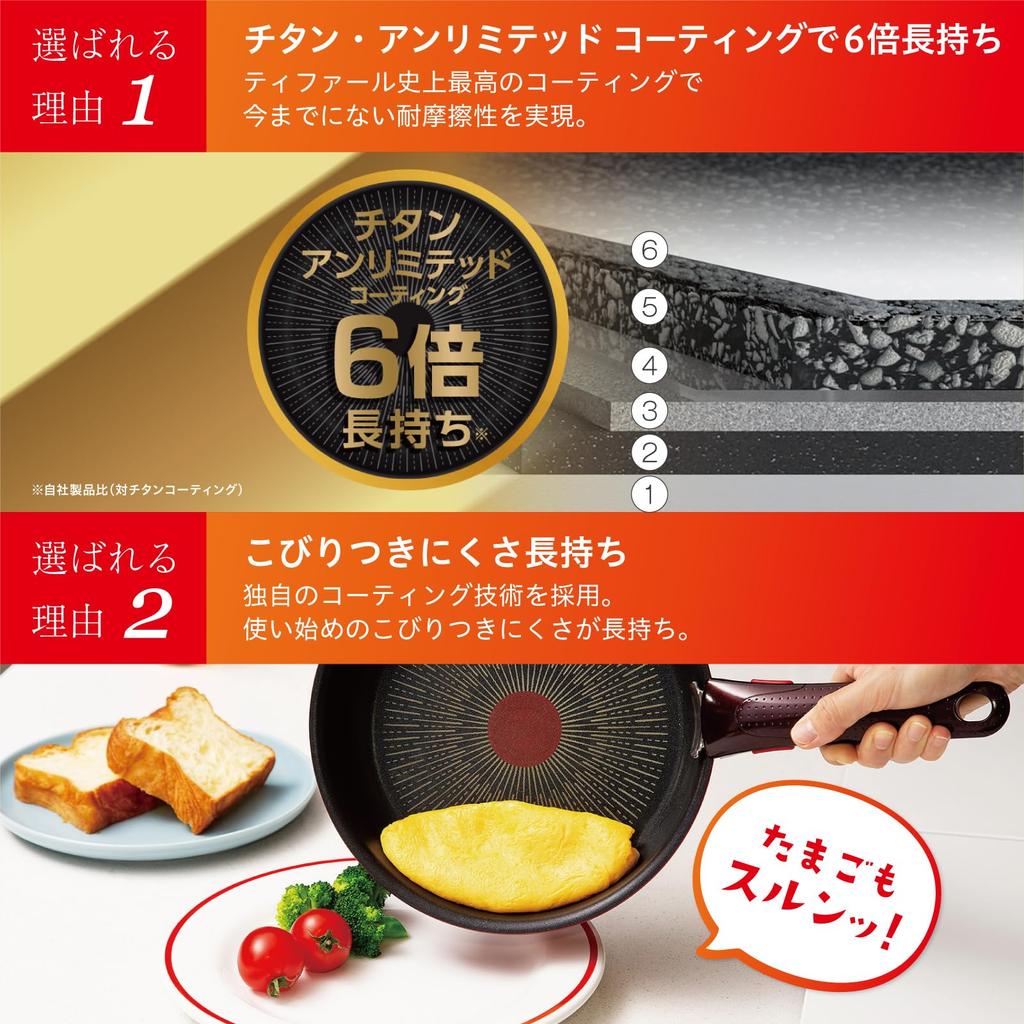 Tefal Frying Pan with Removable Handle 26cm IH Compatible with Gas Free of Hazardous Substances Such As PFOA Neo IH Maron Brown Unlimited Frying Brown