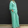 2 Pcs/Set Women Shirt Pants Suit Solid Color Breathable Buttons Loose Lightweight Soft Single-breasted Plus Size Turn-down