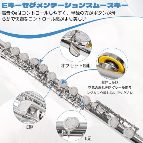 BQKOZFIN 16-Hole C Key Flute Beginner Set, Woodwind Instrument, Silver-Plated Cupronickel, for Brass Bands, Beginner's Set, Practice Set, 16-Hole C Ke