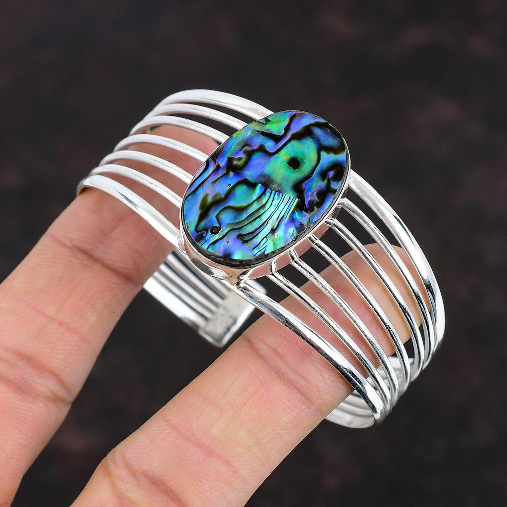 Браслет-манжета из раковины абалона, браслет-бенгл с драгоценным камнем, браслет-манжета из стерлингового серебра 925 пробы, регулируемые браслеты, антикварные украшения, браслет ручной работы для подарков