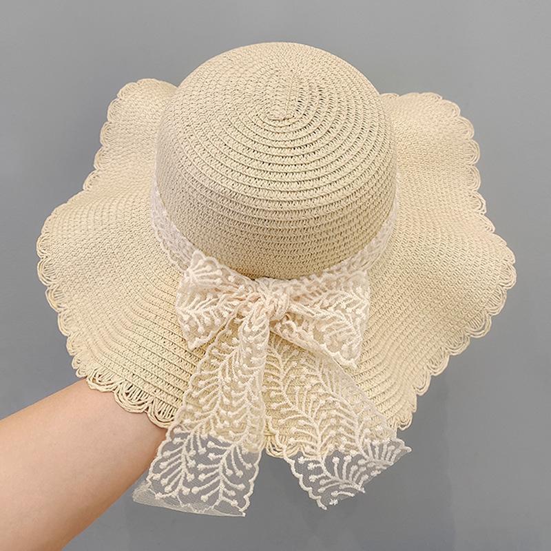 Seaside Beach Hat Lace Straw Hat Children Summer Visor Breathable Sunscreen Bucket Hat Vacation Style Straw Hat