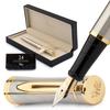 Wordsworth Black Fountain Pen 18K Fine Ink Ink Refill Gift Box Gold Ideal for Men and Women & Set, Gold-Plated Nib, 24-Pack Cartridges, Converter,