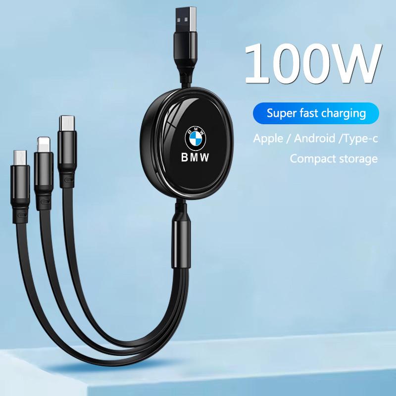 UYDH3 Hot 2025 Cable Scalable Phone Car Interior 3 In 1 USB Fast Charging Cable For BMW Series X1 X3 X4 X6 E90 E91 I3 I4 F30 F48 F30 F