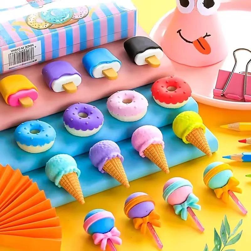 4 Pieces Per Set Cute Donut Dessert Eraser Simulation Dessert Shape ThreeDimensional Detachable Student Learning Stationery