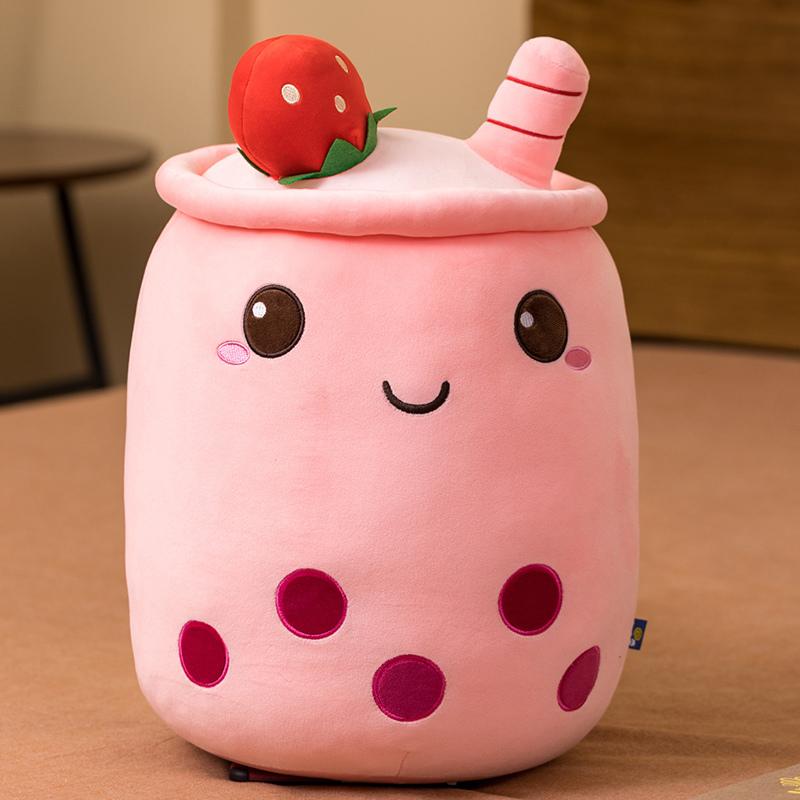 New Arrival Cartoon Fruit Bubble Tea Cup Plush Toys Real Life Boba Food With Suction Pillow Stuffed Soft Hug Cushion Decor