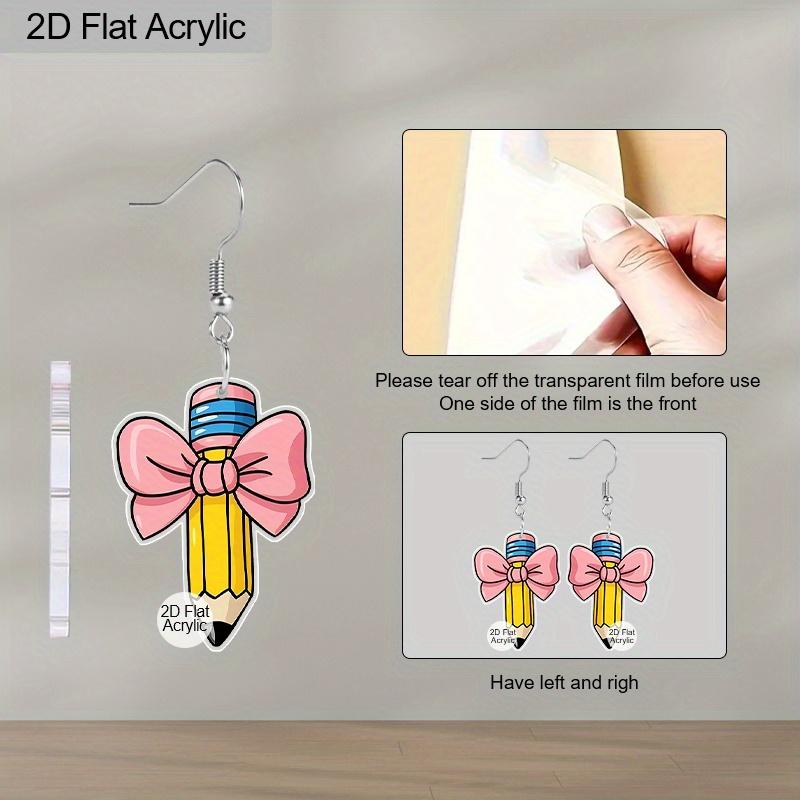 2D Flat Pink Bow Pencil Pattern Acrylic Dangle Earrings Teacher's Day Thanksgiving Gift Graduation Back To School Jewelry