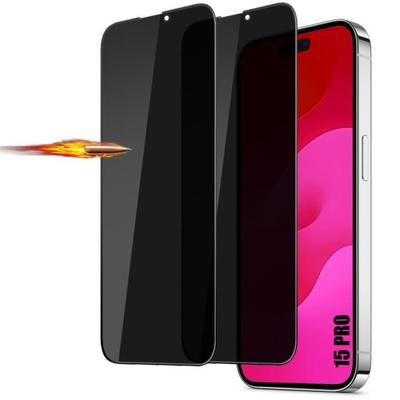 [2 штуки] Закаленное стекло с защитой от шпионажа для iPhone 15 Pro - Противоударная защита