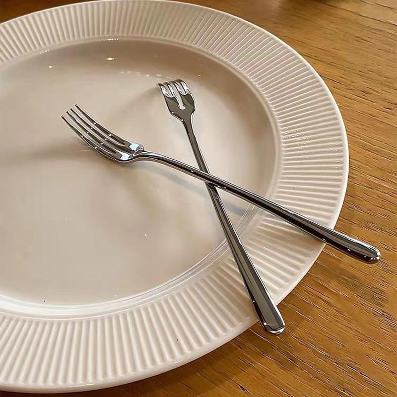 Обеденная вилка из нержавеющей стали с длинной ручкой, набор столовых вилок, корейские столовые приборы, четыре зубца, вилки для салата, десерта, фруктов, кухни