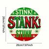 Hisun Tin Sign Vintage Christmas Grinch Quote Stink Stank Stunk Metal Tin Sign Retro Funny Holiday Glitter Text Round Wall Art Decor Classic