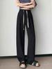 Summer 2024 Women's High Waist Versatile Wide-Leg Suit Pants with Drawstring, Size 145 Slimming