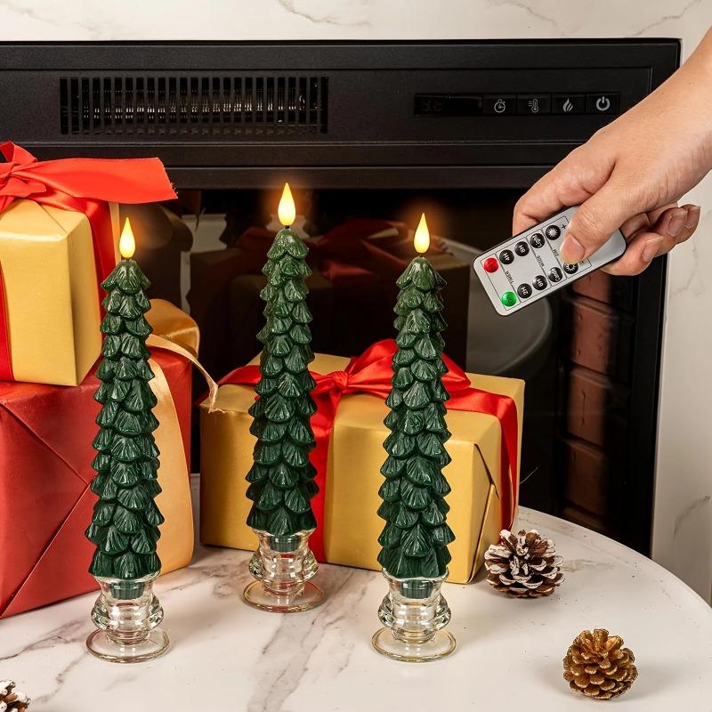 Christmas Tree Shaped Candles with Gold Powder Decorative Table Ornaments for Home Party New Year Xmas Festival Holiday Decoration